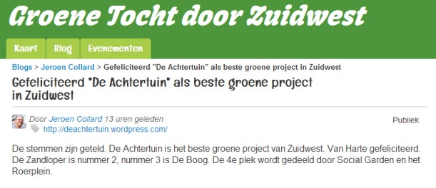 De Achtertuin winnaar Beste Groene initiatief Utrecht Zuidwest